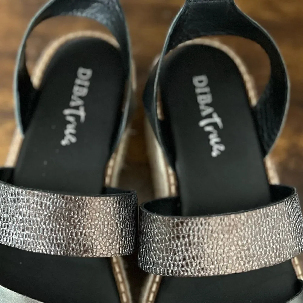 Diba True Day Line Leather Espadrille Sandal, Gunmetal Black, Size 9.5. New!